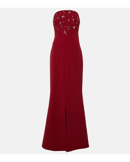 Safiyaa Red Makkari Embellished Strapless Crepe Gown