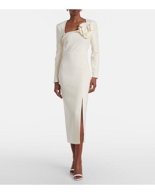 Roland Mouret White Floral-Applique Crepe Midi Dress
