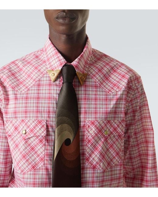 Versace Pink Checked Cotton Poplin Shirt for men