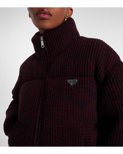 Prada Purple Cropped Wool And Cashmere Down Jacket