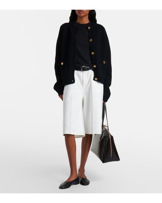 Totême Black Croc-Effect Leather Tote Bag