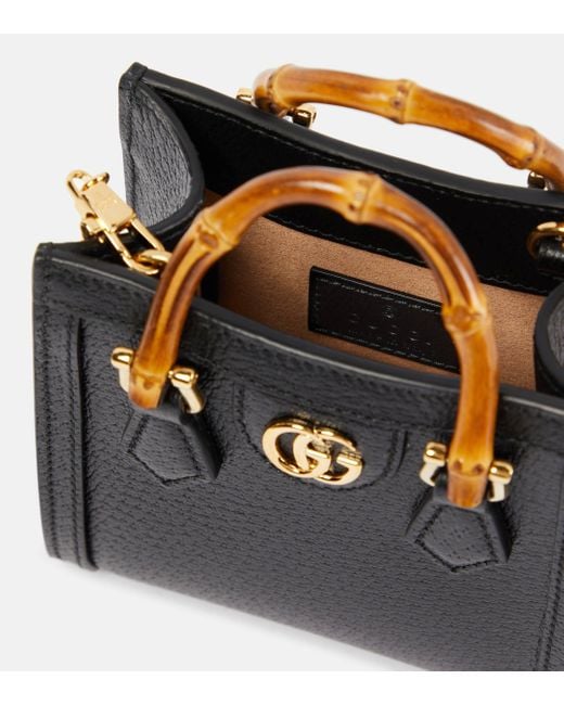 Gucci Black Diana Micro Leather Tote Bag