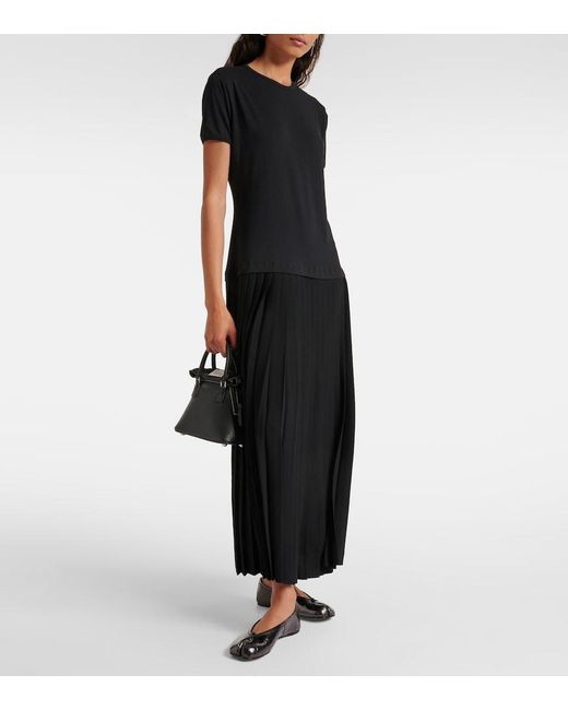 MM6 by Maison Margiela Black Pleated Cotton Midi Dress