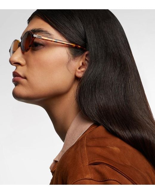 Miu Miu Brown Miu Regard Oval Sunglasses