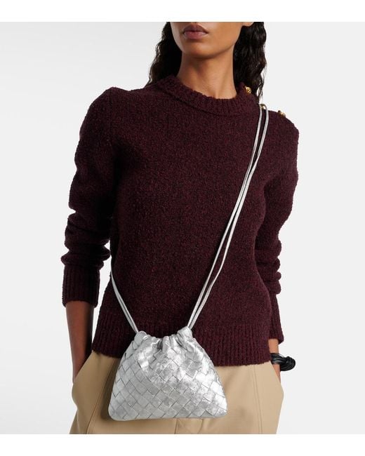 Bottega Veneta Gray Intrecciato Small Metallic Leather Pouch
