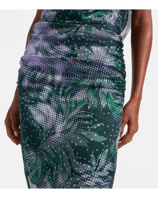 Dries Van Noten Gray Bedruckter Midirock Aus Einem Seidengemisch