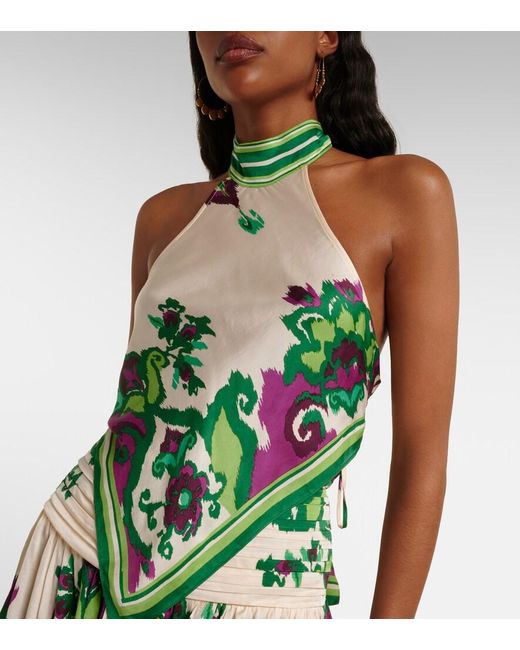 Poupette Green Guilia Printed Halterneck Satin Top