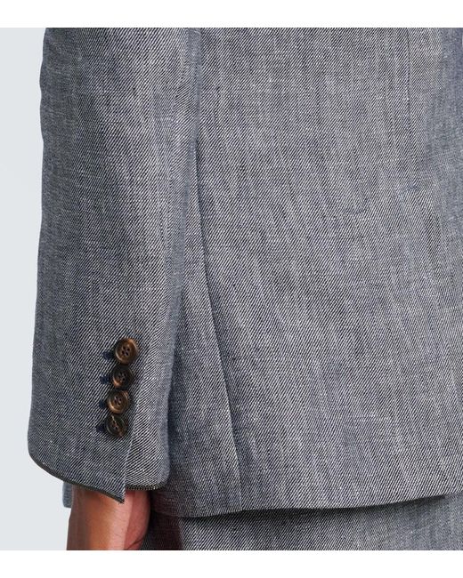 Brunello Cucinelli Blue Hemp And Linen Blazer