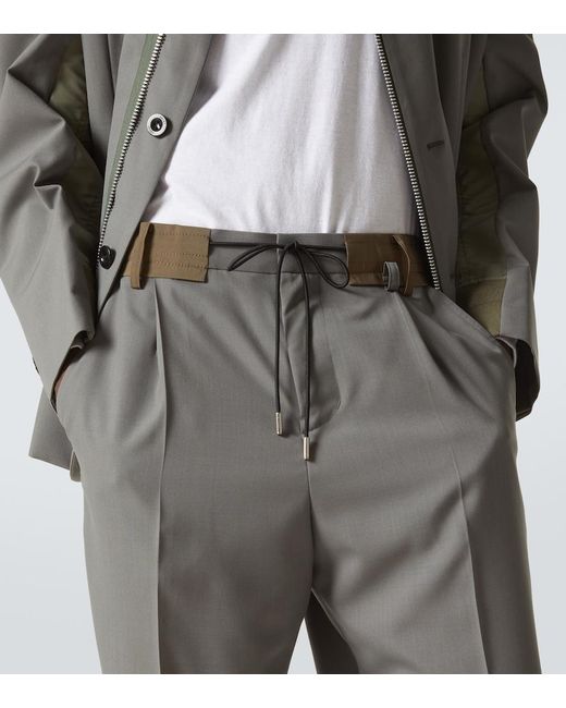 Sacai Gray Mid-Rise Wide-Leg Pants for men