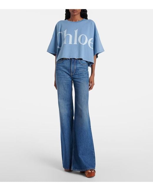 Chloé Blue Logo Crop T-Shirt