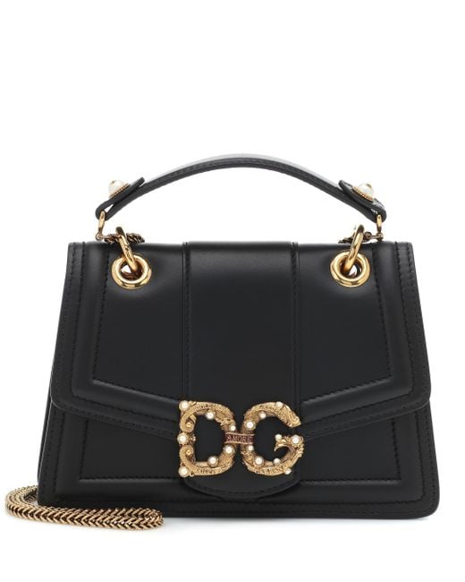 Dolce & Gabbana Black Small Dg Amore Bag In Calfskin