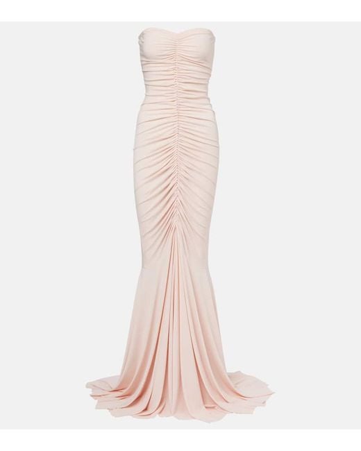 Norma Kamali Pink Ruched Strapless Gown