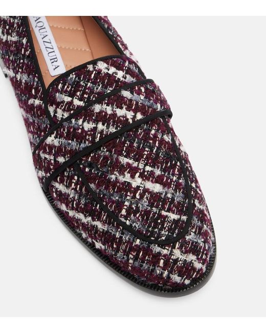 Aquazzura Brown Martin Tweed Loafers