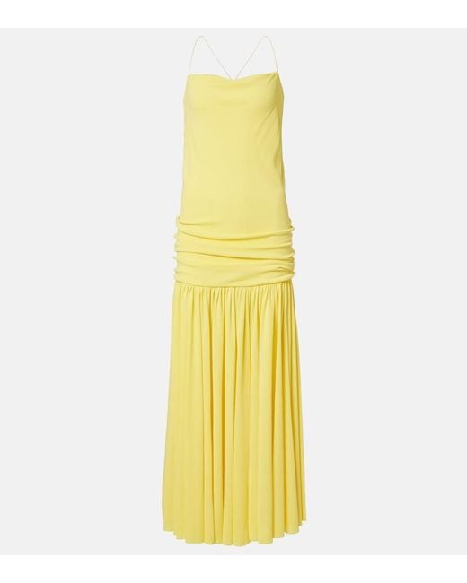 Jacquemus Yellow Abiha Gathered Jersey Midi Dress