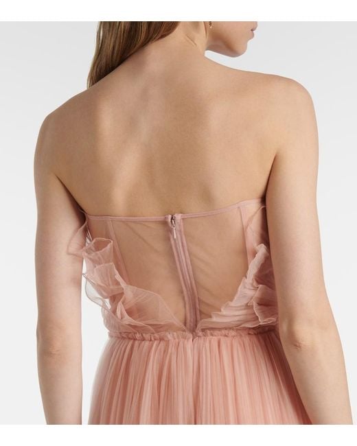 Costarellos Pink Marinel Plissé Tulle Gown
