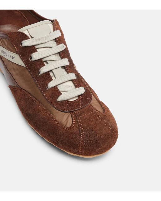 McQueen Brown Boxe Suede-Trimmed Sneakers