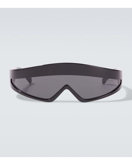 Prada Gray Logo Shield Sunglasses for men