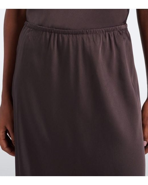Vince Brown Lace-Trimmed Satin Midi Skirt