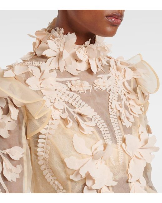 Zimmermann Natural Hypnotic Floral-Applique Silk Blouse