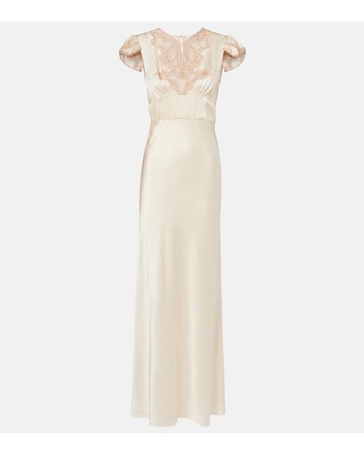 Chloé White Lace-Trimmed Silk Satin Maxi Dress