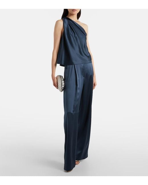 The Sei Blue One-Shoulder Silk Satin Top
