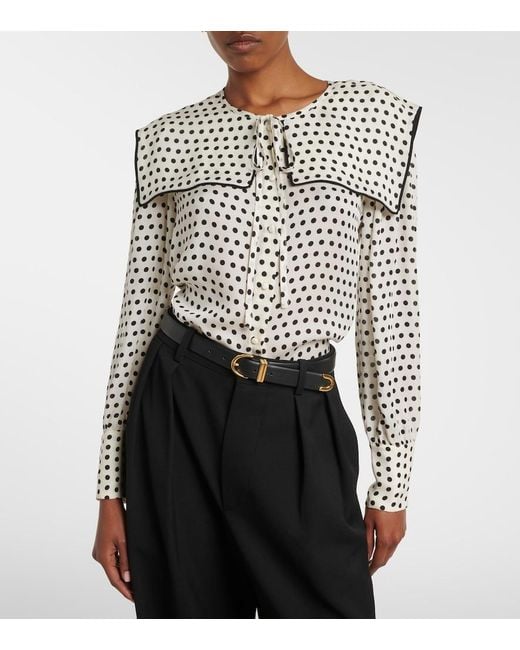 FRAME Black Fleet Polka-Dot Silk Blouse
