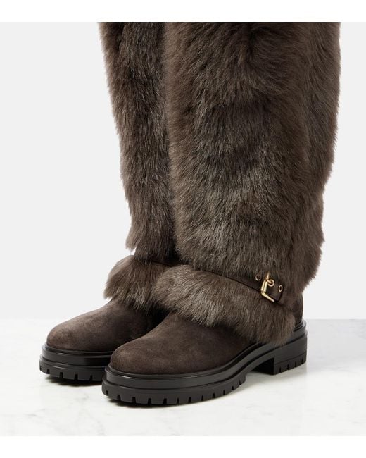 Gianvito Rossi Black Maverick Shearling And Suede Snow Boots
