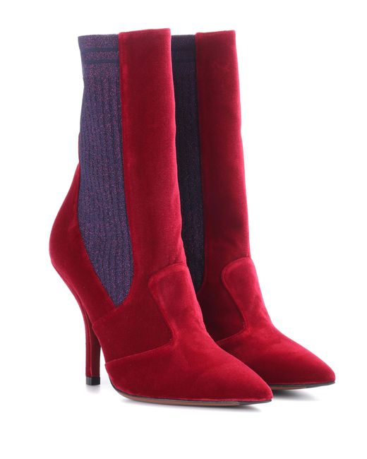 Fendi Red Contrast-panel Point-toe Sock Boots