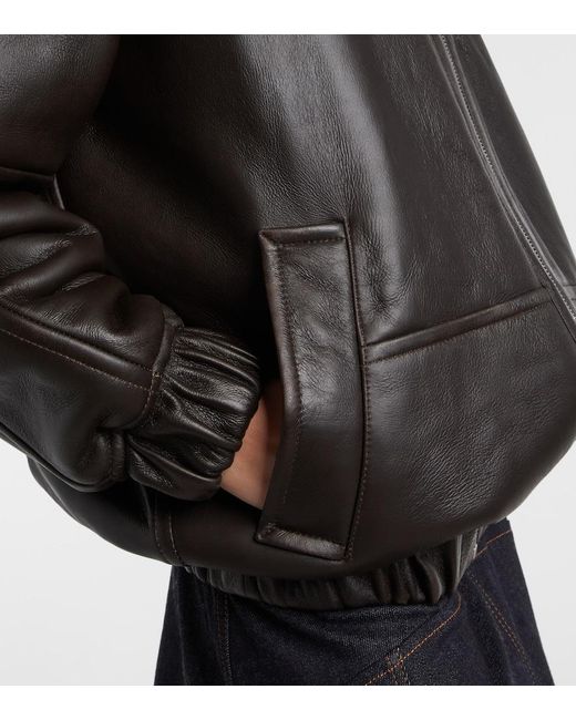 Jacquemus Black Bombardier Shearling-Trimmed Leather Bomber Jacket