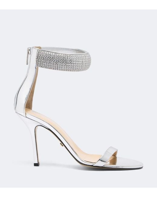 Mach & Mach White She's A Lady Embellished Leather Sandals