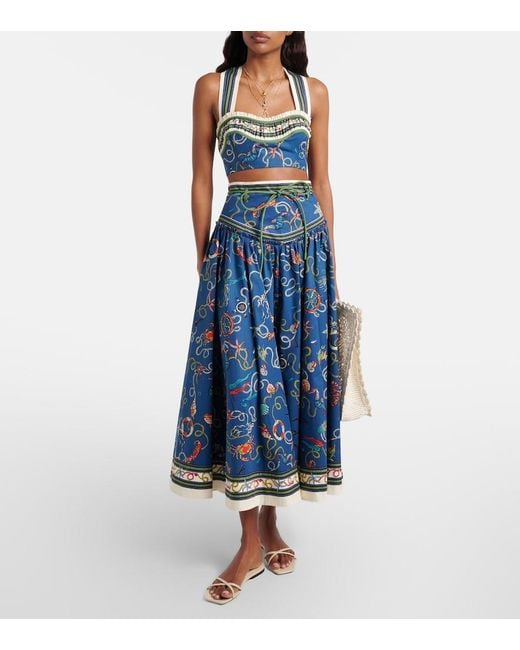 ALÉMAIS Blue Cove Printed Halterneck Cotton Crop Top