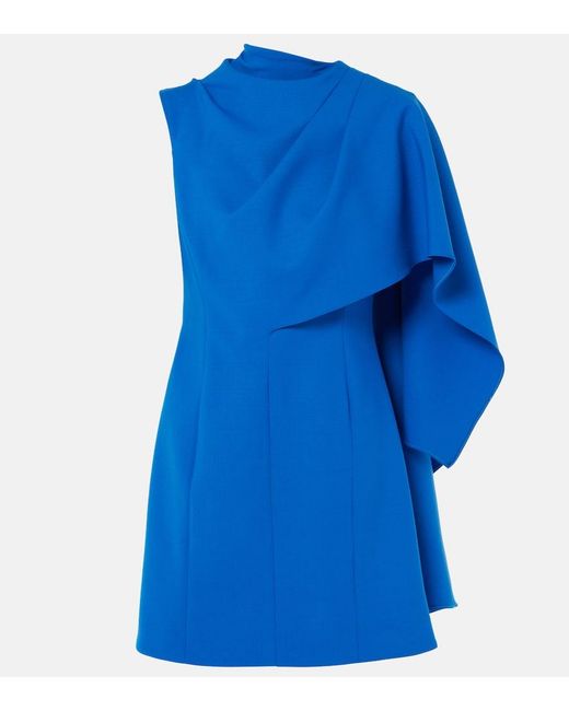 Oscar de la Renta Blue Caped Wool-Blend Minidress