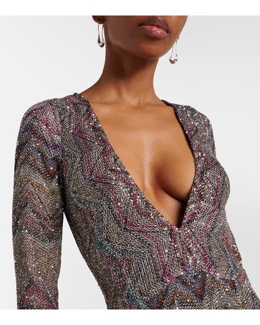 Abito Lungo Con Lame E Paillettes A Zig-Zag di Missoni in Gray