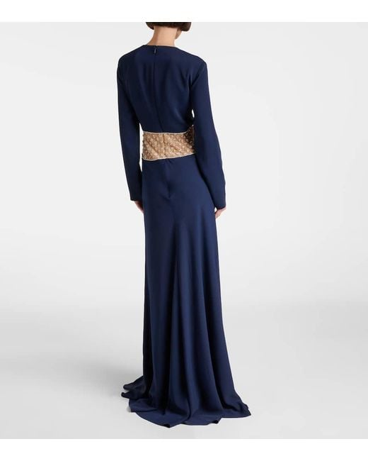 Costarellos Blue Inara Embellished Cutout Tulle Gown