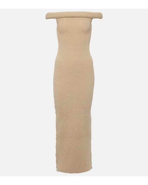 Totême Natural Knitted Off-Shoulder Midi Dress