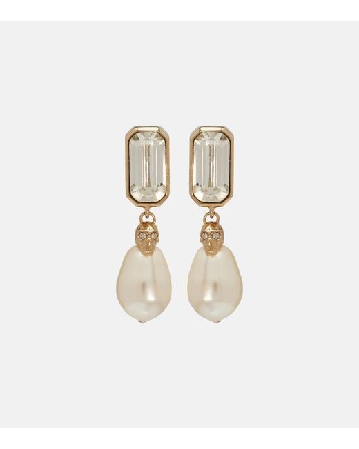McQueen Metallic Skull Embellished Drop Earrings