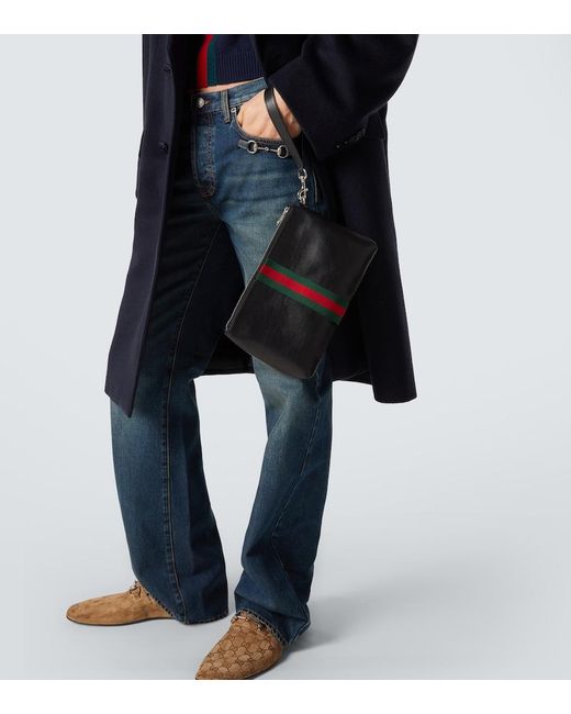 Gucci Black Web Trademark Leather Pouch for men