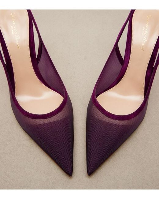Gianvito Rossi Purple Suede-Trimmed Organza Slingback Pumps