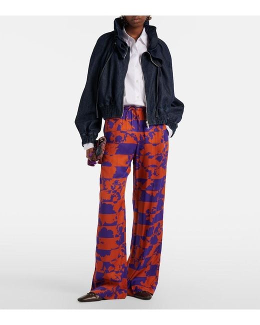 Dries Van Noten Red Printed Wide-Leg Pants