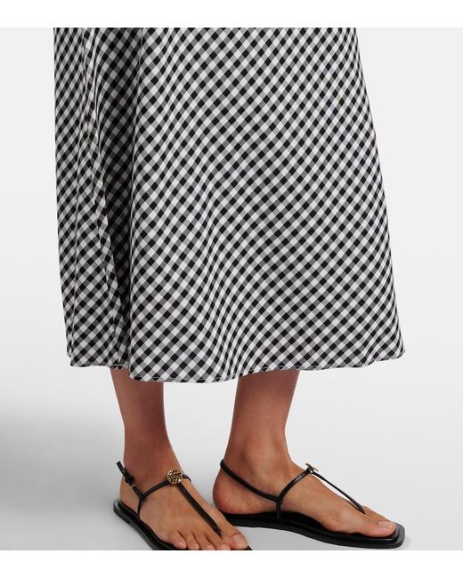 Rixo Gray Amari Lace-Trimmed Checked Midi Dress