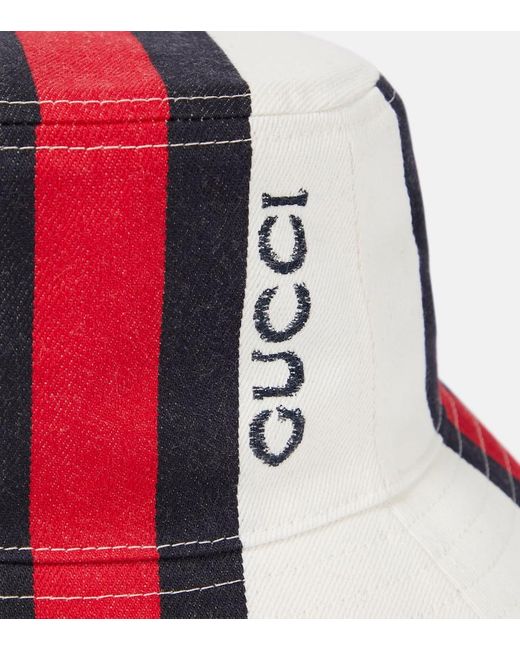 Gucci Red Logo Cotton Canvas Bucket Hat