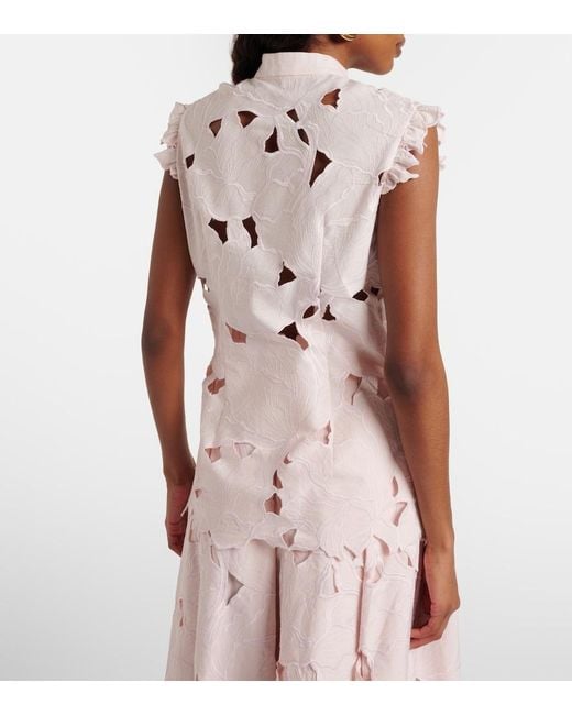 Erdem Pink Embroidered Floral Cotton-Blend Top