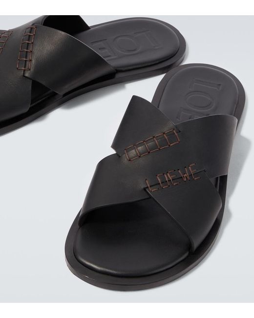 Loewe Black Paula's Ibiza Flex Leather Sandals for men