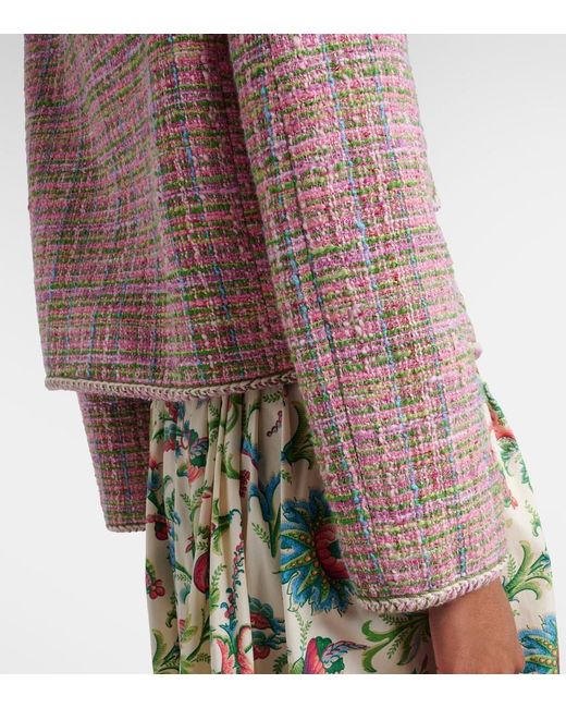 Etro Pink Checked Cotton-Blend Tweed Jacket