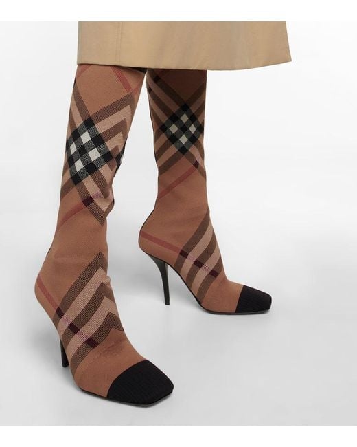 Burberry Brown Knitted Check Sock Boots