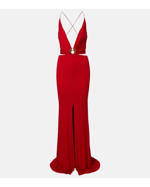 Roberto Cavalli Red Open-Back Gown