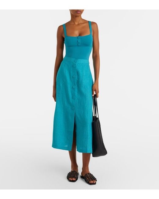 Eres Blue Amusante Linen Midi Skirt