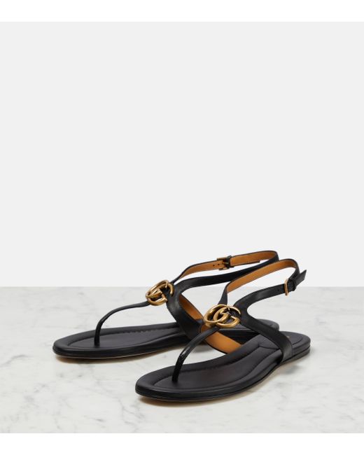 Gucci Black Gg Marmont Leather Sandals