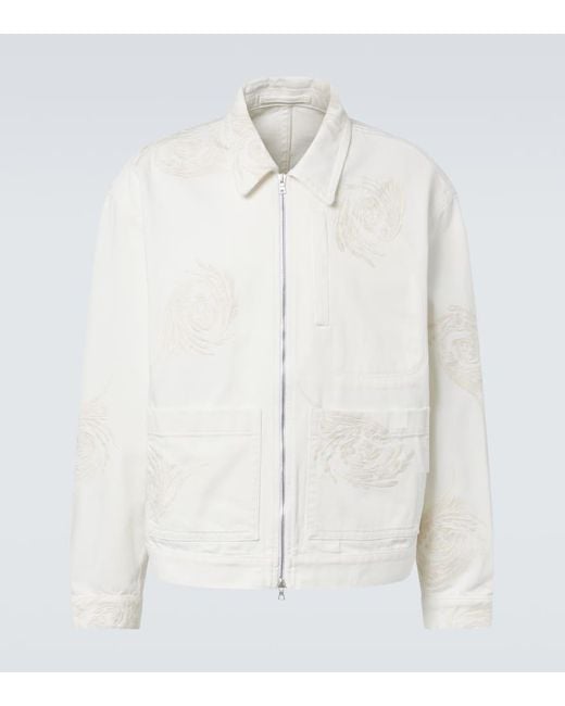 Dries Van Noten White Embroidered Denim Jacket for men