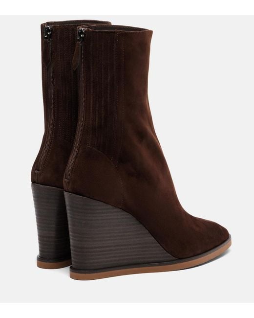 Aquazzura Brown Saint Honore 85 Suede Wedge Ankle Boots